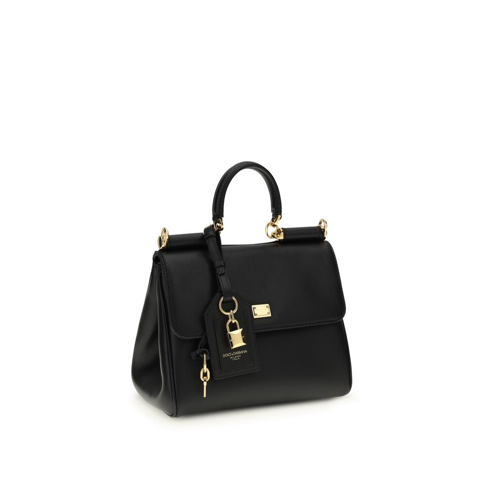 Dolce & Gabbana Small My Sicily Handbag In Plongé Calfskin Leather Handbag Black