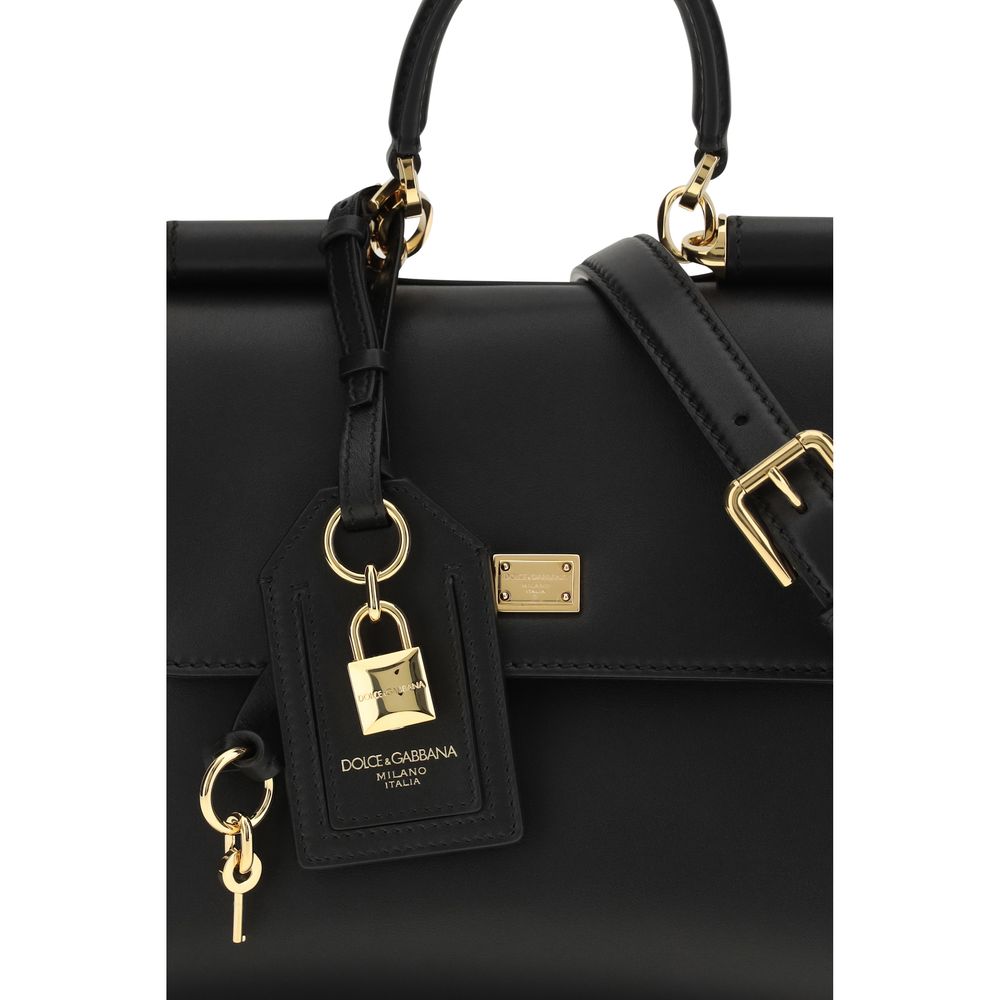 Dolce & Gabbana Small My Sicily Handbag In Plongé Calfskin Leather Handbag Black