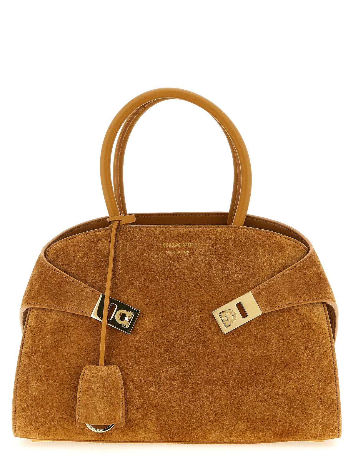 Ferragamo Hug Handbag Small Natural Brown Suede