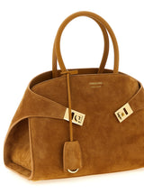 Ferragamo Hug Handbag Small Natural Brown Suede