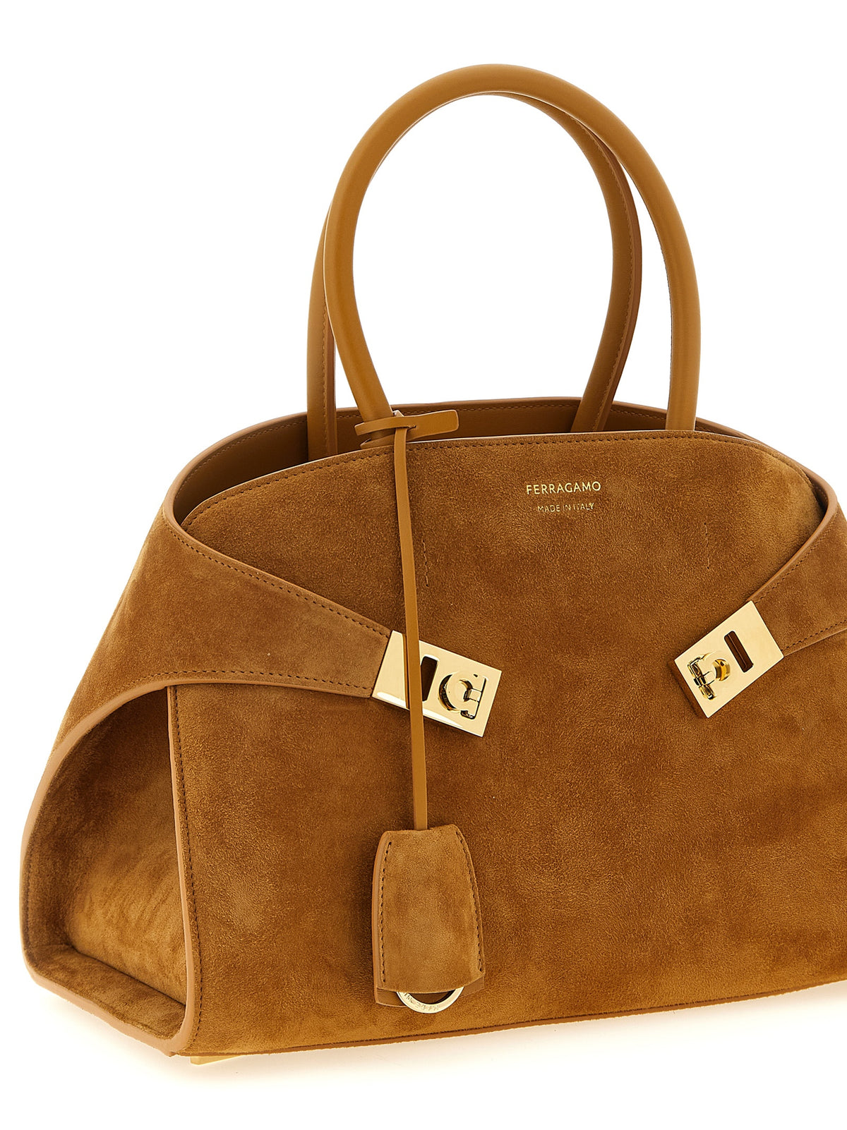 Ferragamo Hug Handbag Small Natural Brown Suede