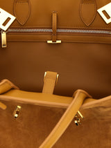Ferragamo Hug Handbag Small Natural Brown Suede