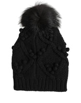 Dolce & Gabbana Black Cashmere Knitted Fur Pom-Pom Beanie One Size Hat