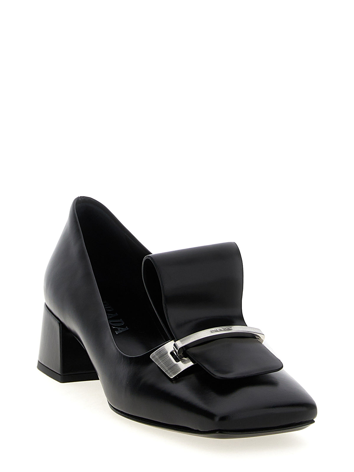 Prada Black Square Toe Leather Pumps