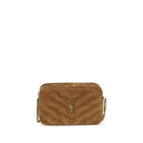 Saint Laurent Loulou Camera Bag In Matelassé Suede Caramel Cognac