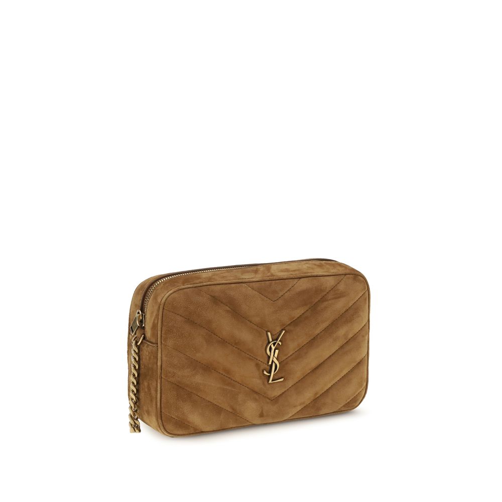 Saint Laurent Loulou Camera Bag In Matelassé Suede Caramel Cognac