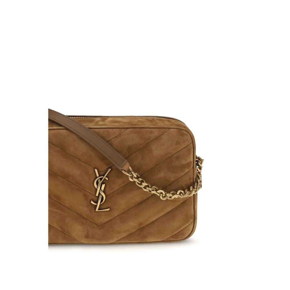Saint Laurent Loulou Camera Bag In Matelassé Suede Caramel Cognac