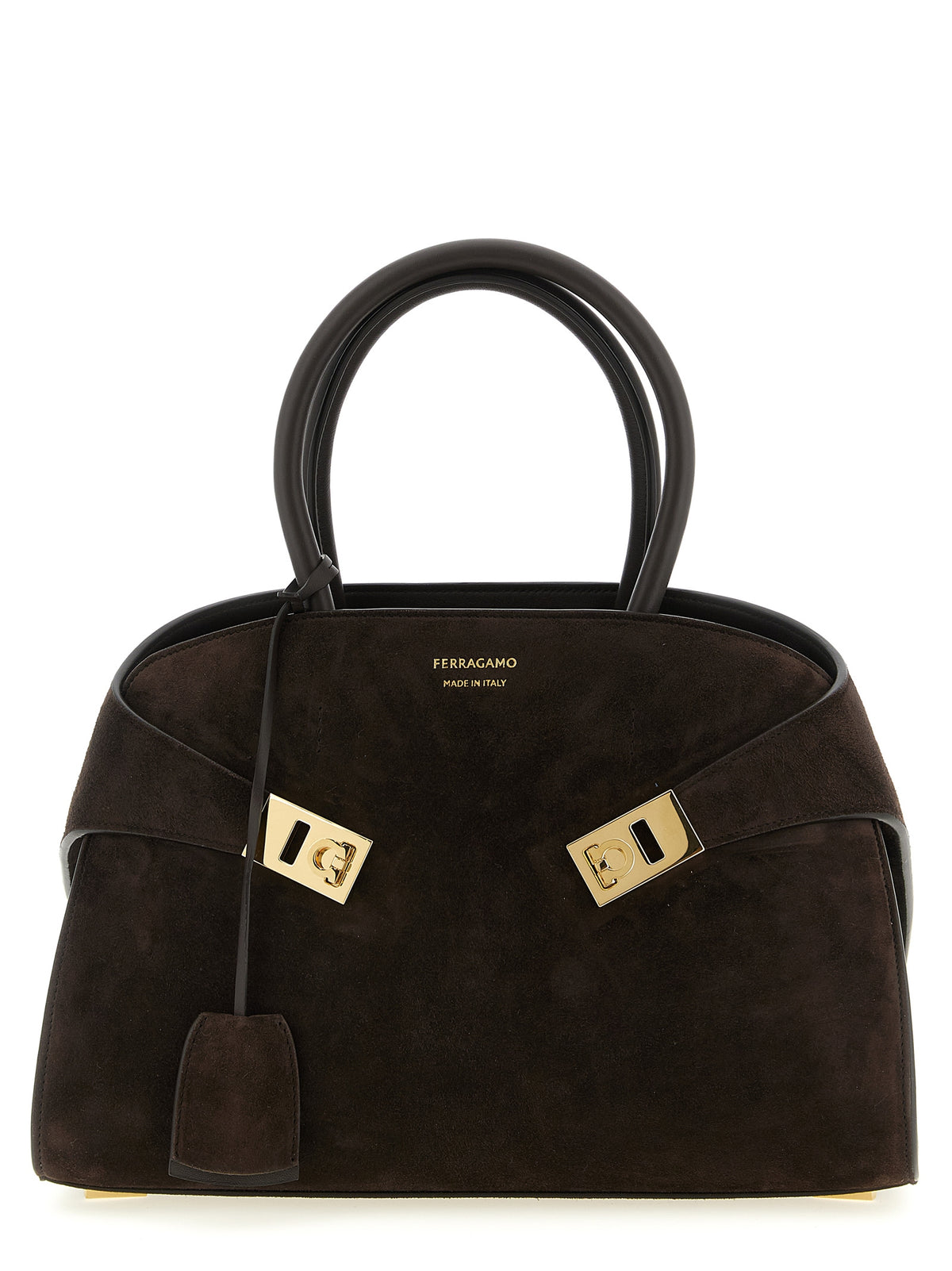 Ferragamo Small Hug Handbag in Brown Suede