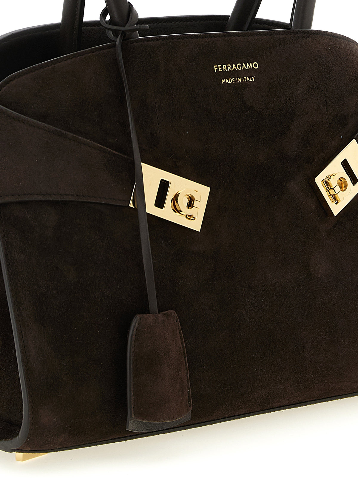 Ferragamo Small Hug Handbag in Brown Suede