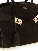 Ferragamo Small Hug Handbag in Brown Suede