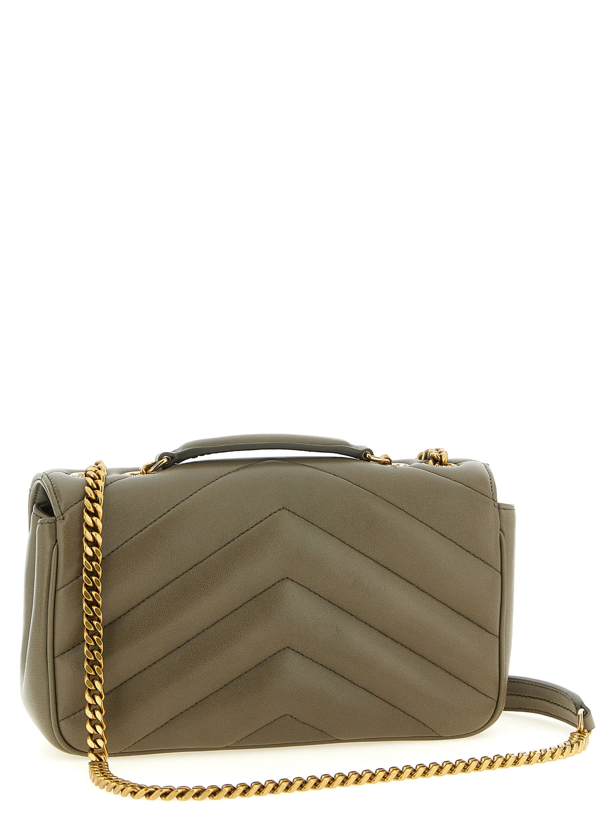 Saint Laurent Loulou Small In Matelassé Lambskin Moss Green