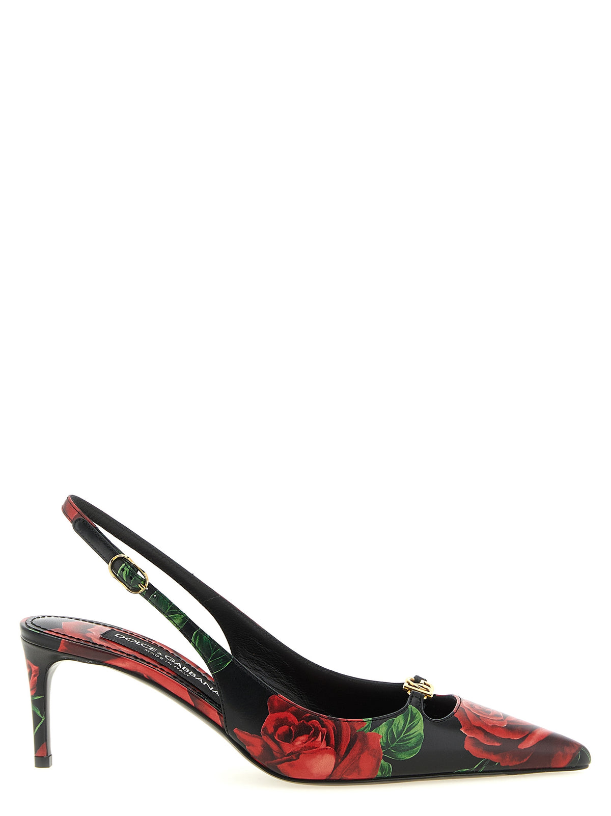 Dolce & Gabbana Rose-print Calfskin Slingbacks