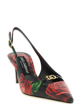 Dolce & Gabbana Rose-print Calfskin Slingbacks