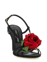 Dolce & Gabbana Satin Sandal with Flower Black Stiletto Heel Sandals
