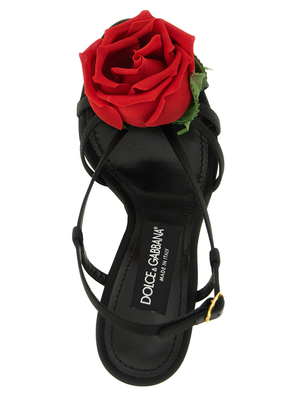 Dolce & Gabbana Satin Sandal with Flower Black Stiletto Heel Sandals