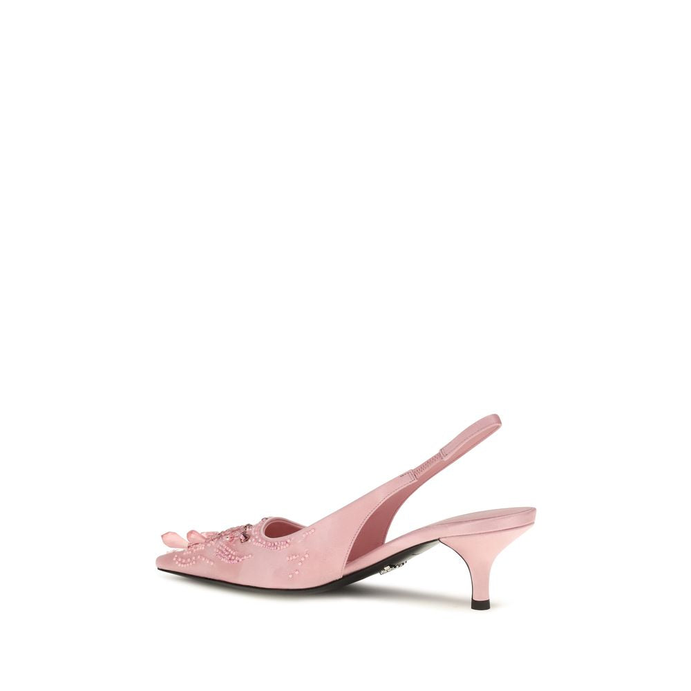 Prada Embroidered Satin Slingback Pumps Pink