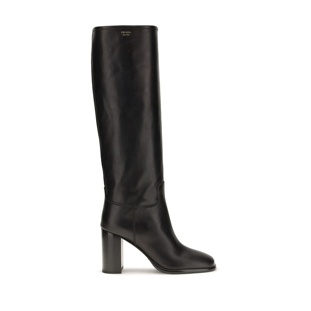 Prada Black Leather Heeled Boots