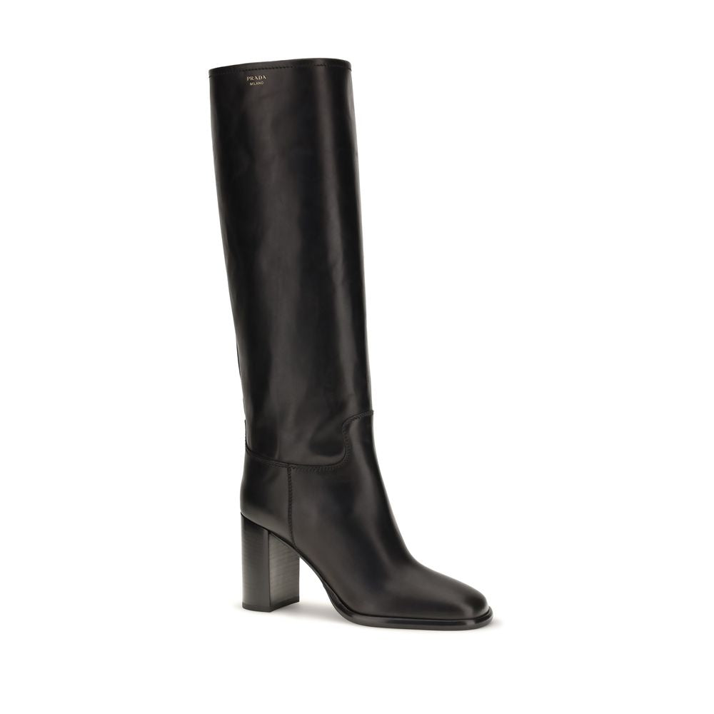 Prada Black Leather Heeled Boots