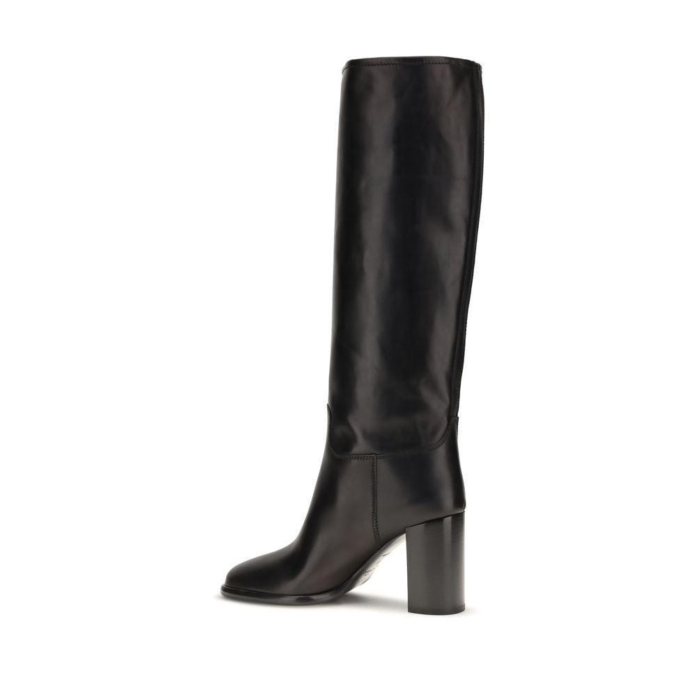 Prada Black Leather Heeled Boots