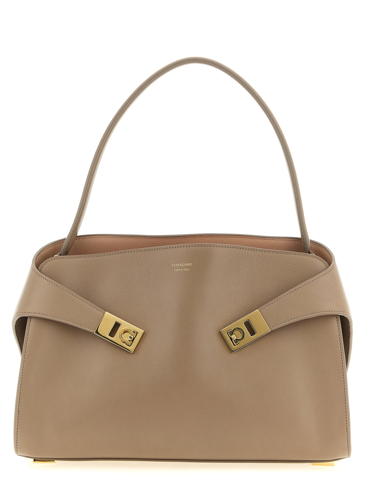 Ferragamo Soft Hug Handbag Medium in Warm Taupe/Dusty Pink