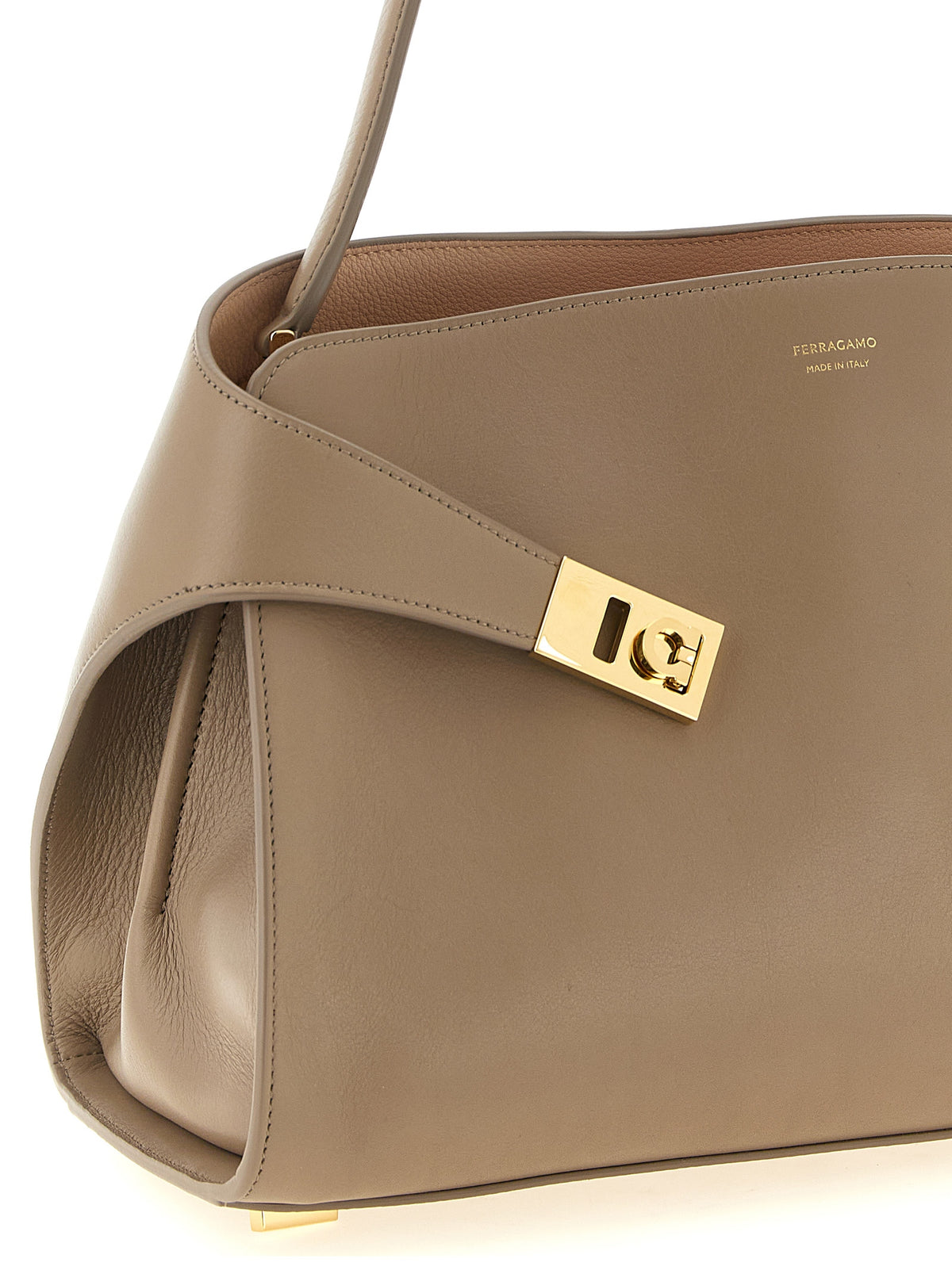Ferragamo Soft Hug Handbag Medium in Warm Taupe/Dusty Pink