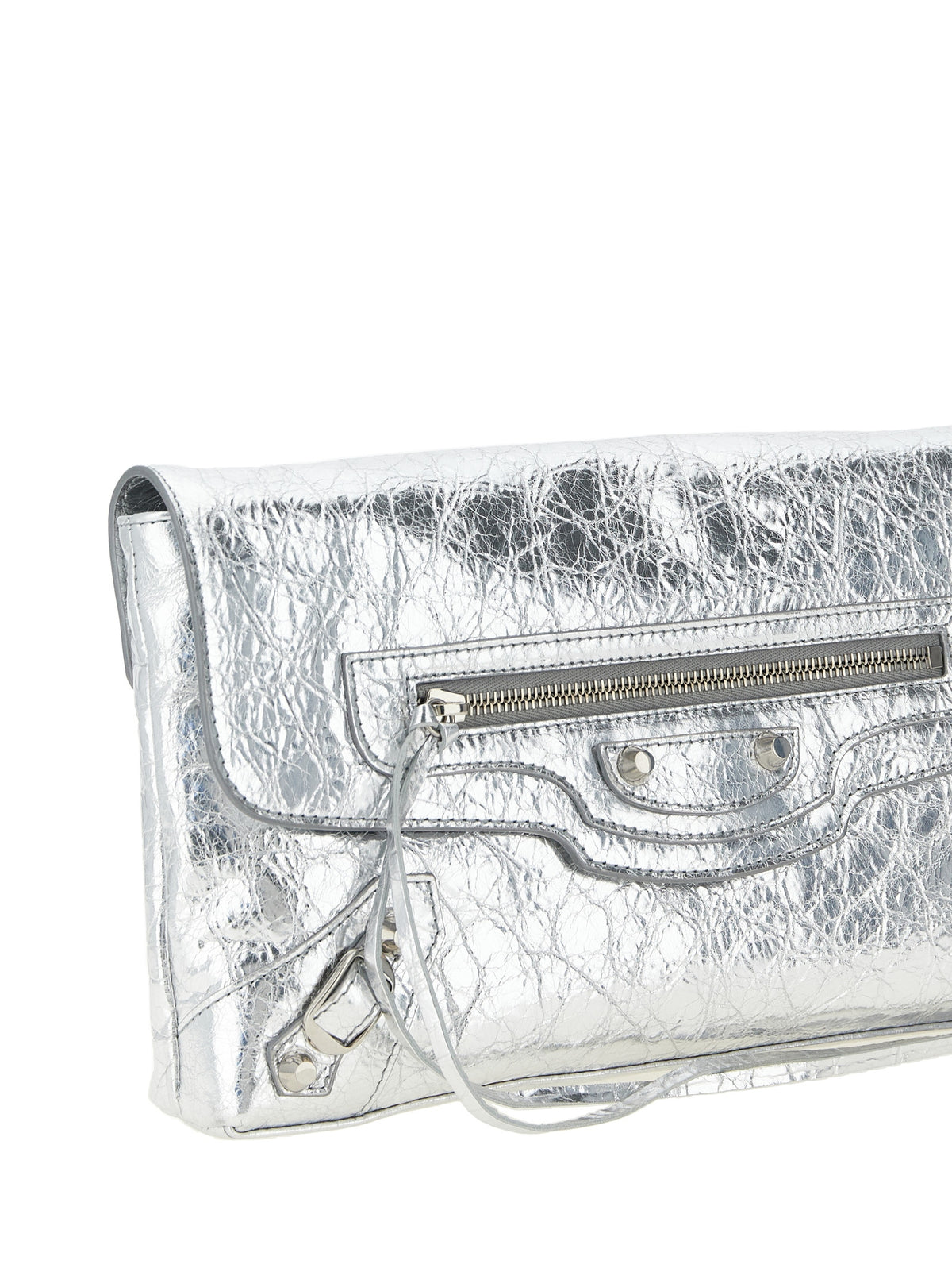 Balenciaga Silver Le City Clutch with Chain