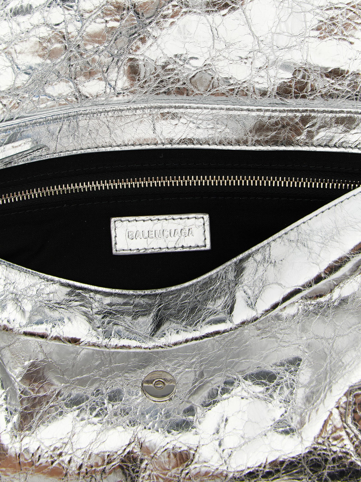 Balenciaga Silver Le City Clutch with Chain