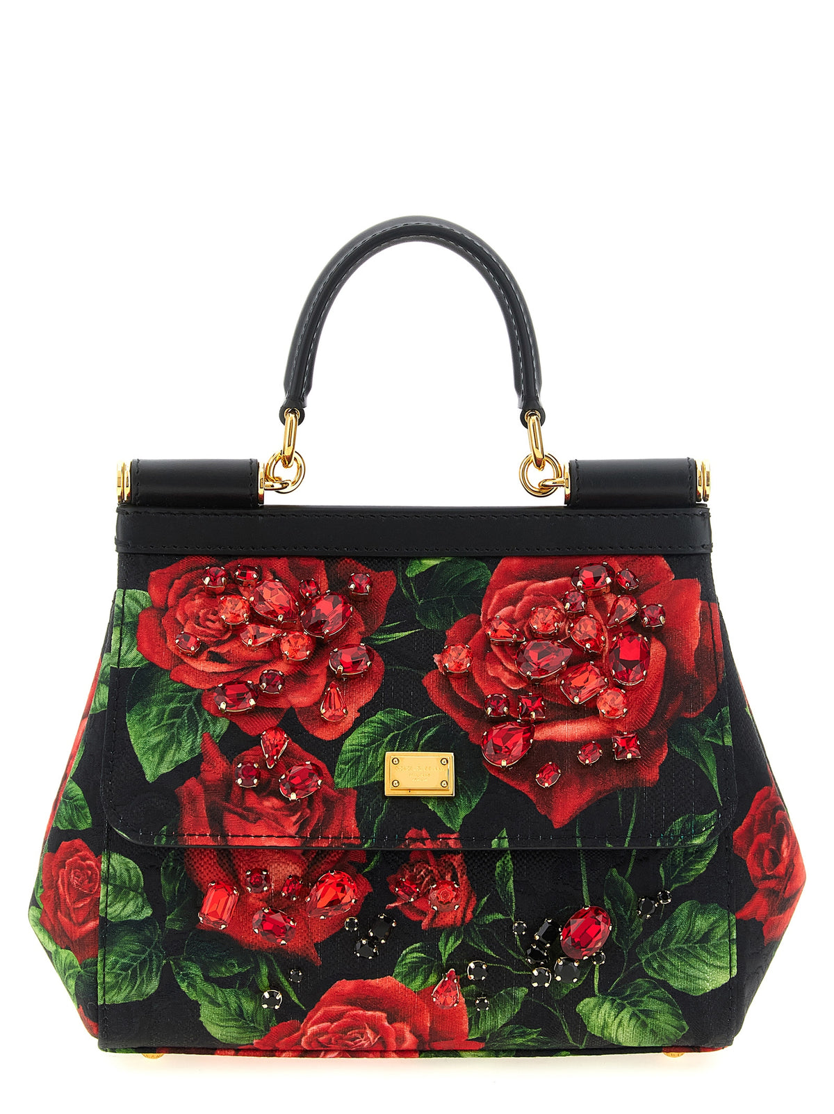 Dolce & Gabbana Small Sicily Handbag With Embroidered Bezels Red Cotton Handbag