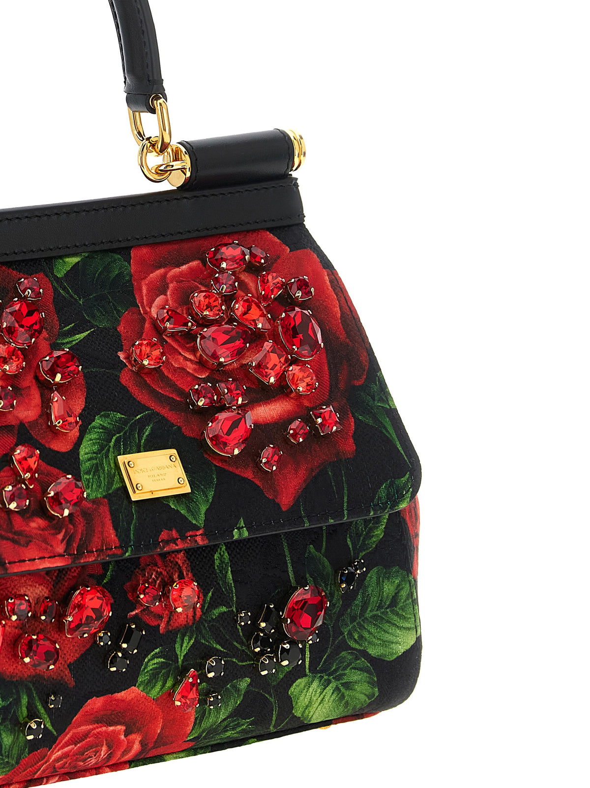 Dolce & Gabbana Small Sicily Handbag With Embroidered Bezels Red Cotton Handbag