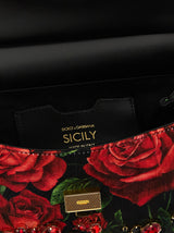 Dolce & Gabbana Small Sicily Handbag With Embroidered Bezels Red Cotton Handbag
