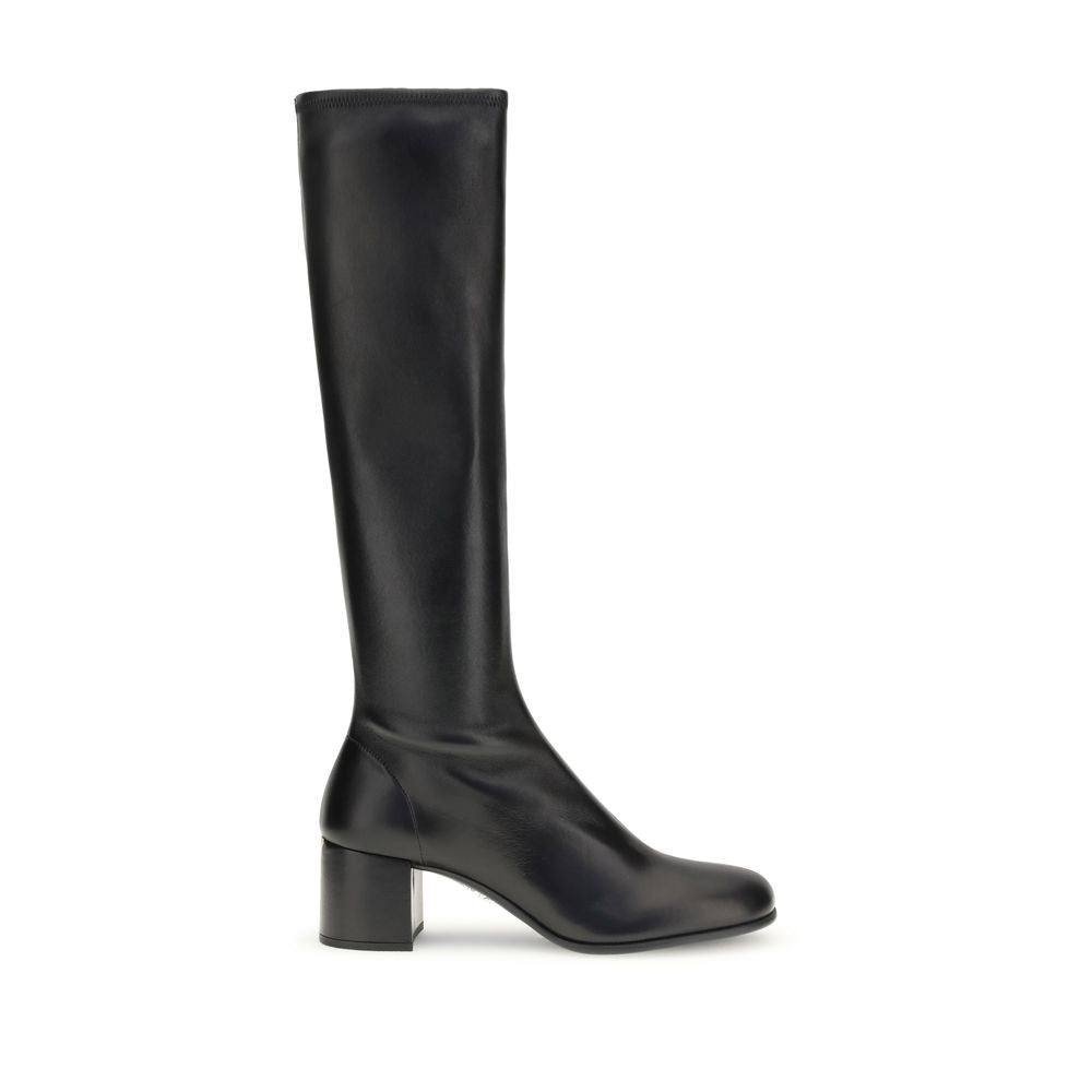 Prada Black Heeled Leather Calf-high Boots