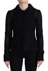 Dolce & Gabbana Black Wool Knitted Button Down Collar Jacket