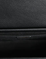 Versace Black Grainy Calf Leather Logo Crossbody Shoulder Bag