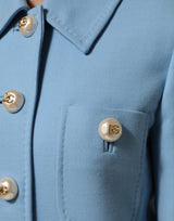 Dolce & Gabbana Blue Buttoned Down Trench Coat Jacket